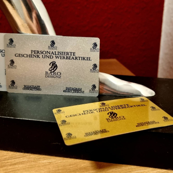 Preview: 10er Pack Aluminium Visitenkarte in gold, silber oder weiß, mit deinem Motiv/Firmennamen