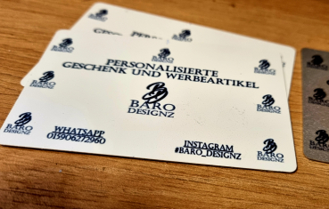Preview: 10er Pack Aluminium Visitenkarte in gold, silber oder weiß, mit deinem Motiv/Firmennamen